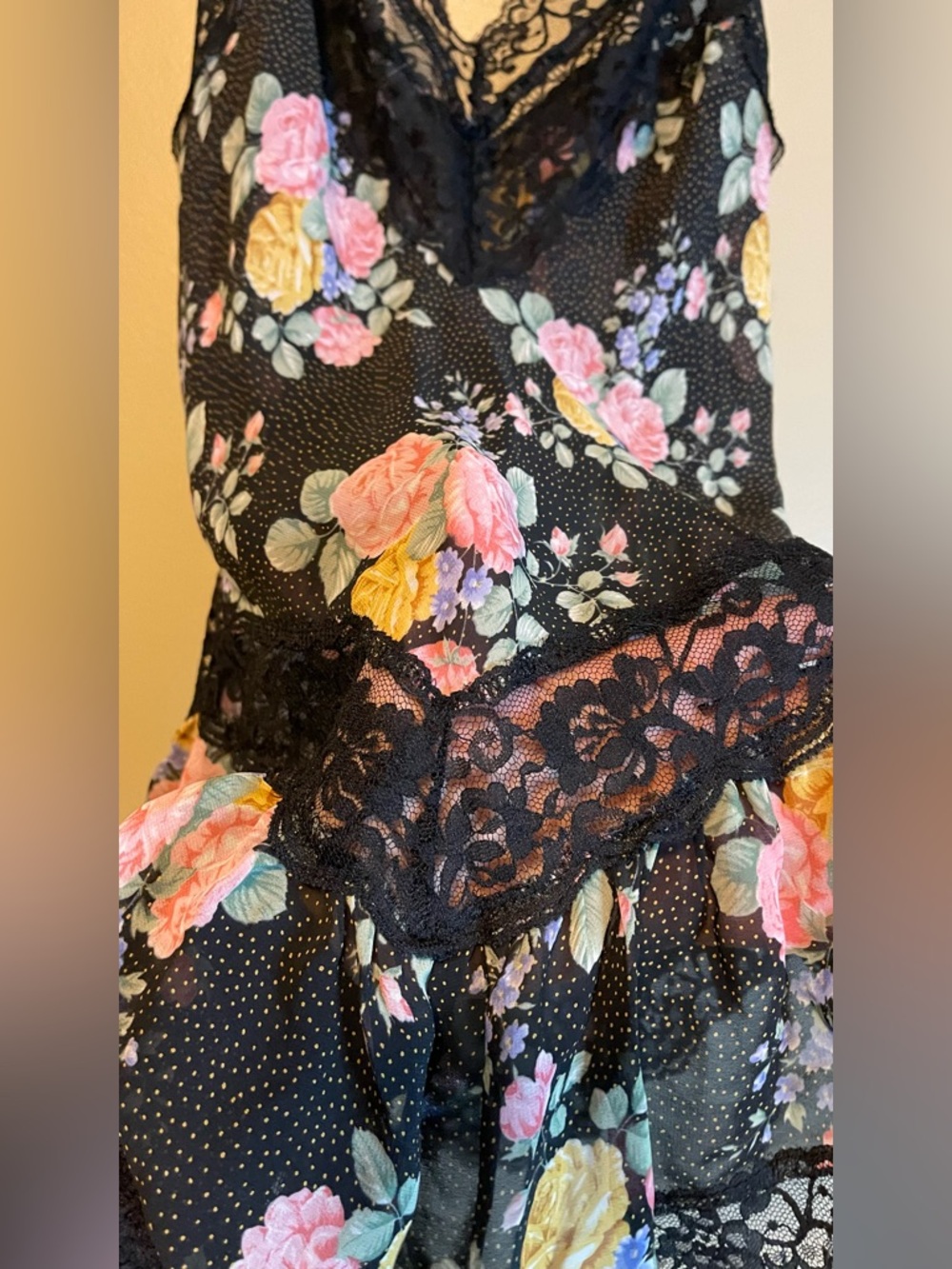 Vintage 1980’s Erica Taylor 2 Piece Floral Lace Sheer Teddy Romper & Robe Set - Picture 6 of 15